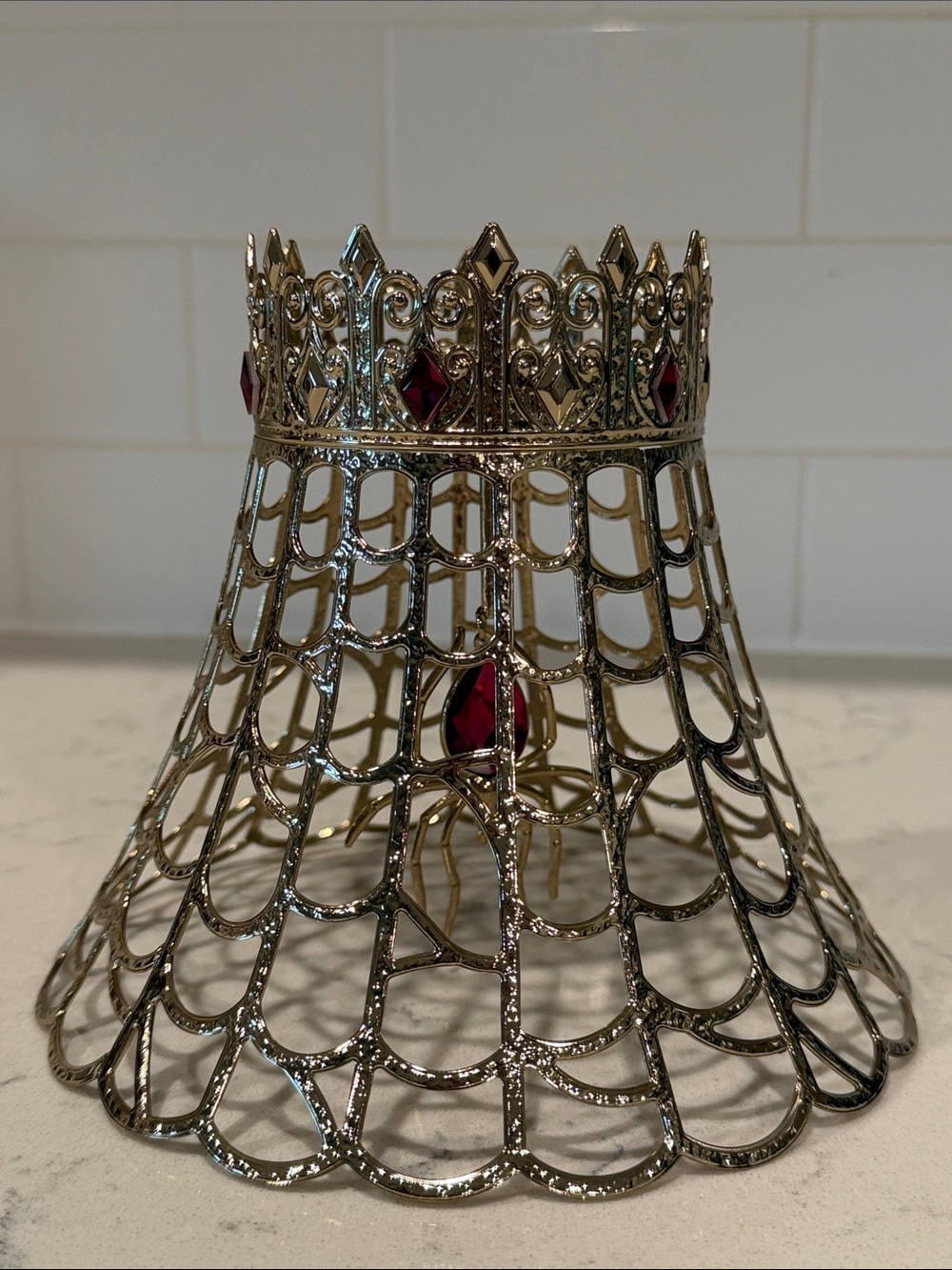 Bath & Body Works Gold Jeweled Metal Candle Sleeve with Pink Accents